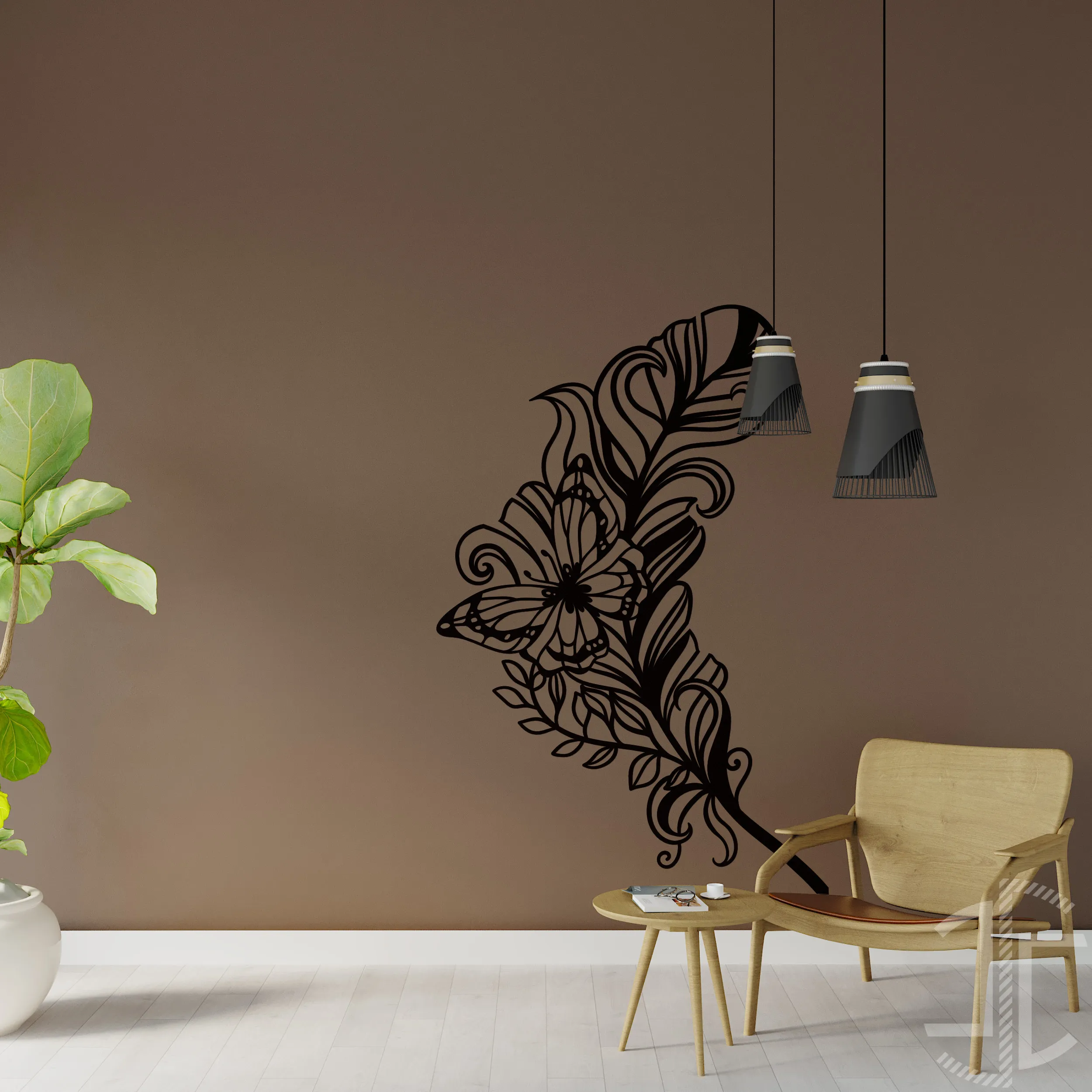 Pena Floral - Boho - V2 - Autocolante em Vinil