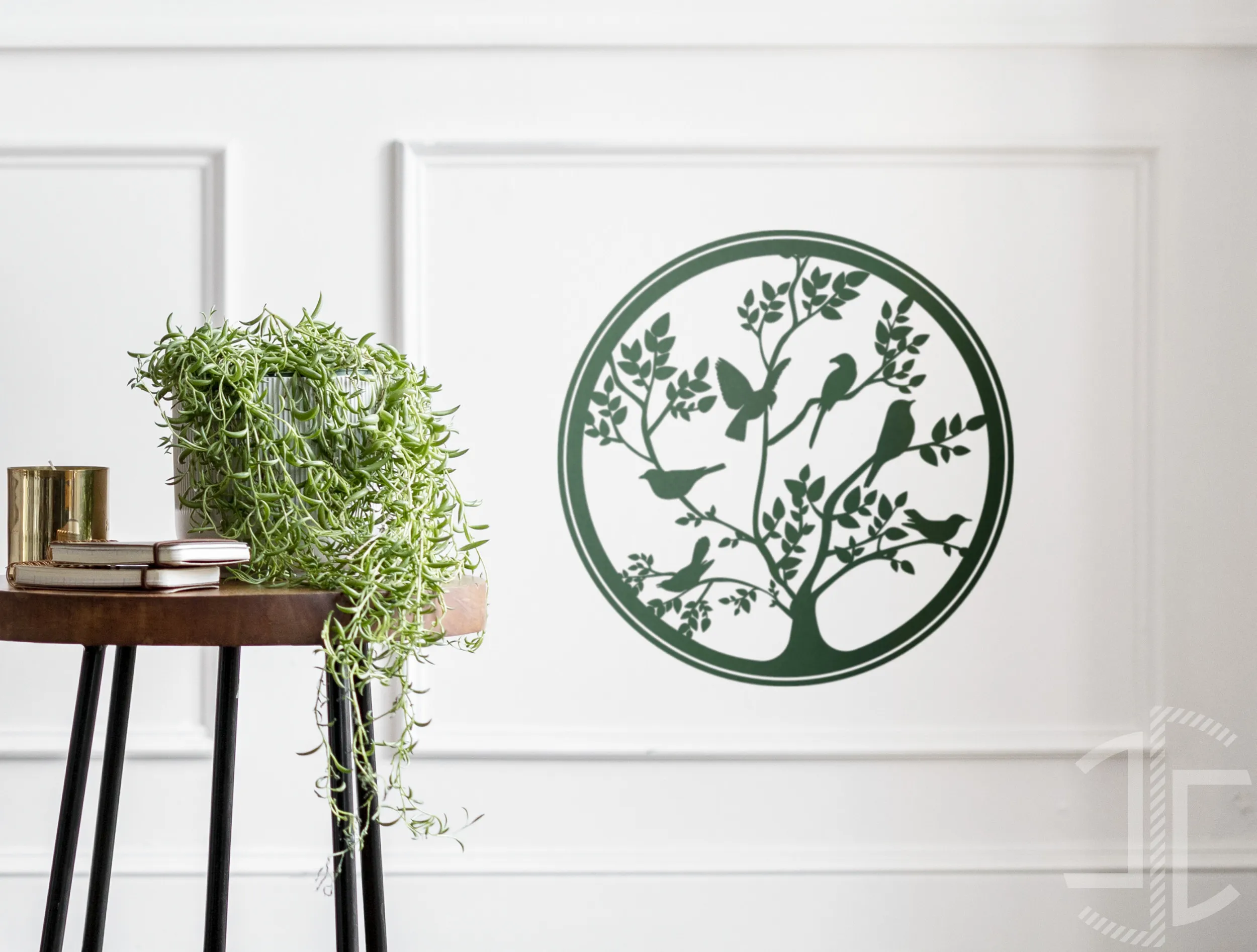 Painel decorativo em design circular - Silhueta de pássaros em ramo de árvore - V6 - Imagem 2