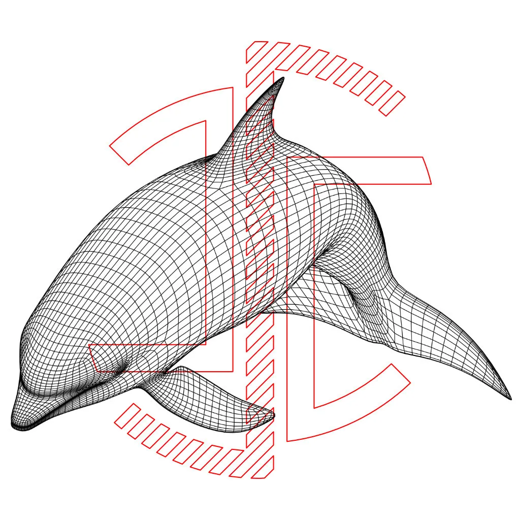 Golfinho em wireframe - Ilusão e 3D em 2D