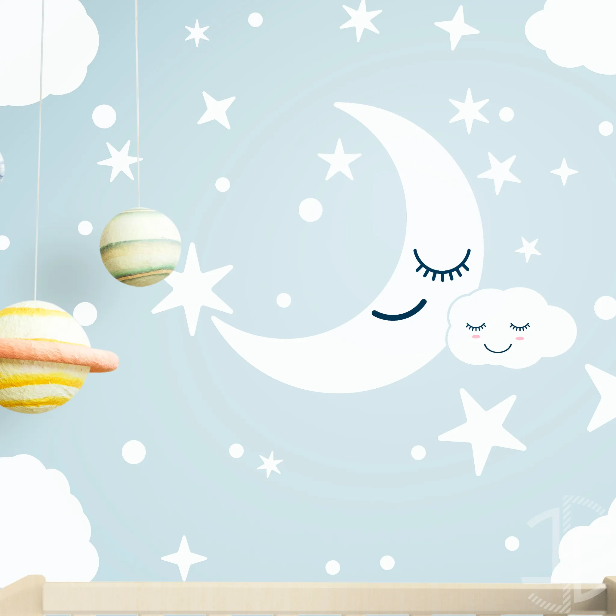 A lua, as Estrelas e as Nuvens - Autocolante em Vinil