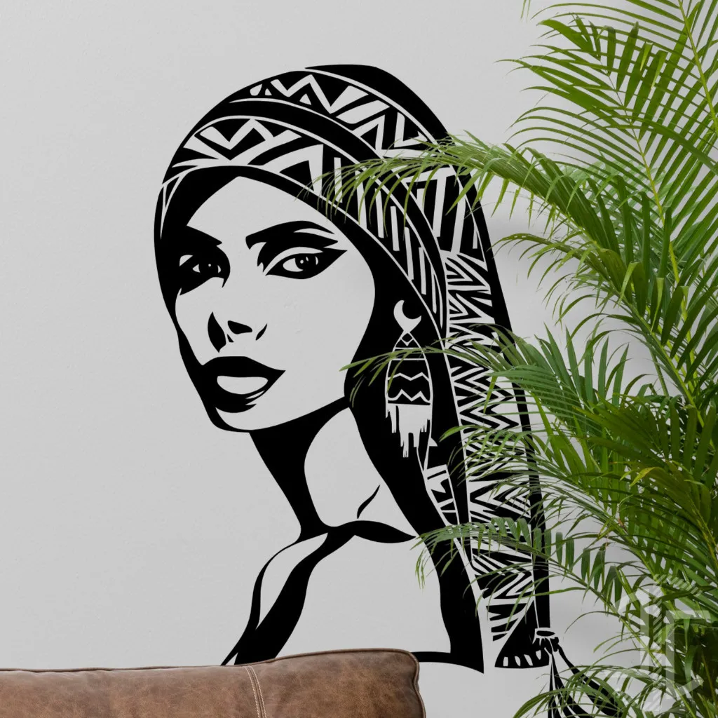 Face de mulher em estilo tribal - V2 - Autocolante em Vinil