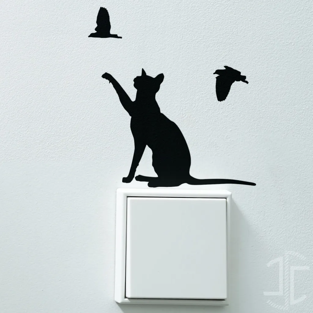 O gato e os pássaros - Autocolante em Vinil para interruptores