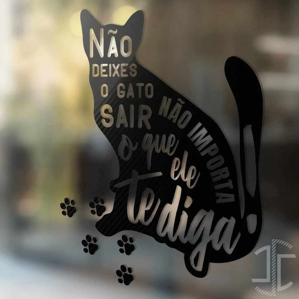 Não deixes o gato sair não importa o que ele te diga! - Tipografia - Autocolante em Vinil