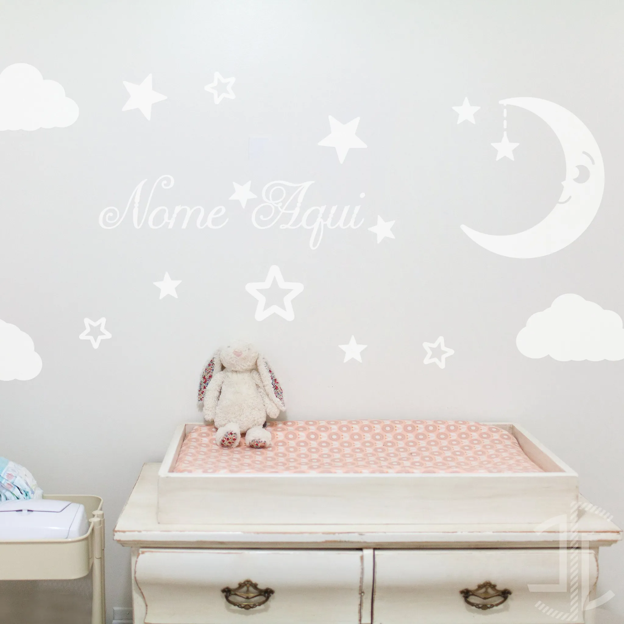 Lua e Estrelas com nome personalizável - Autocolante em Vinil