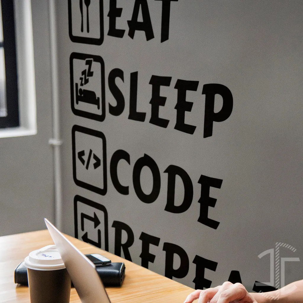 Eat, Sleep, Code.. Repeat - Tipografia - Autocolante em Vinil