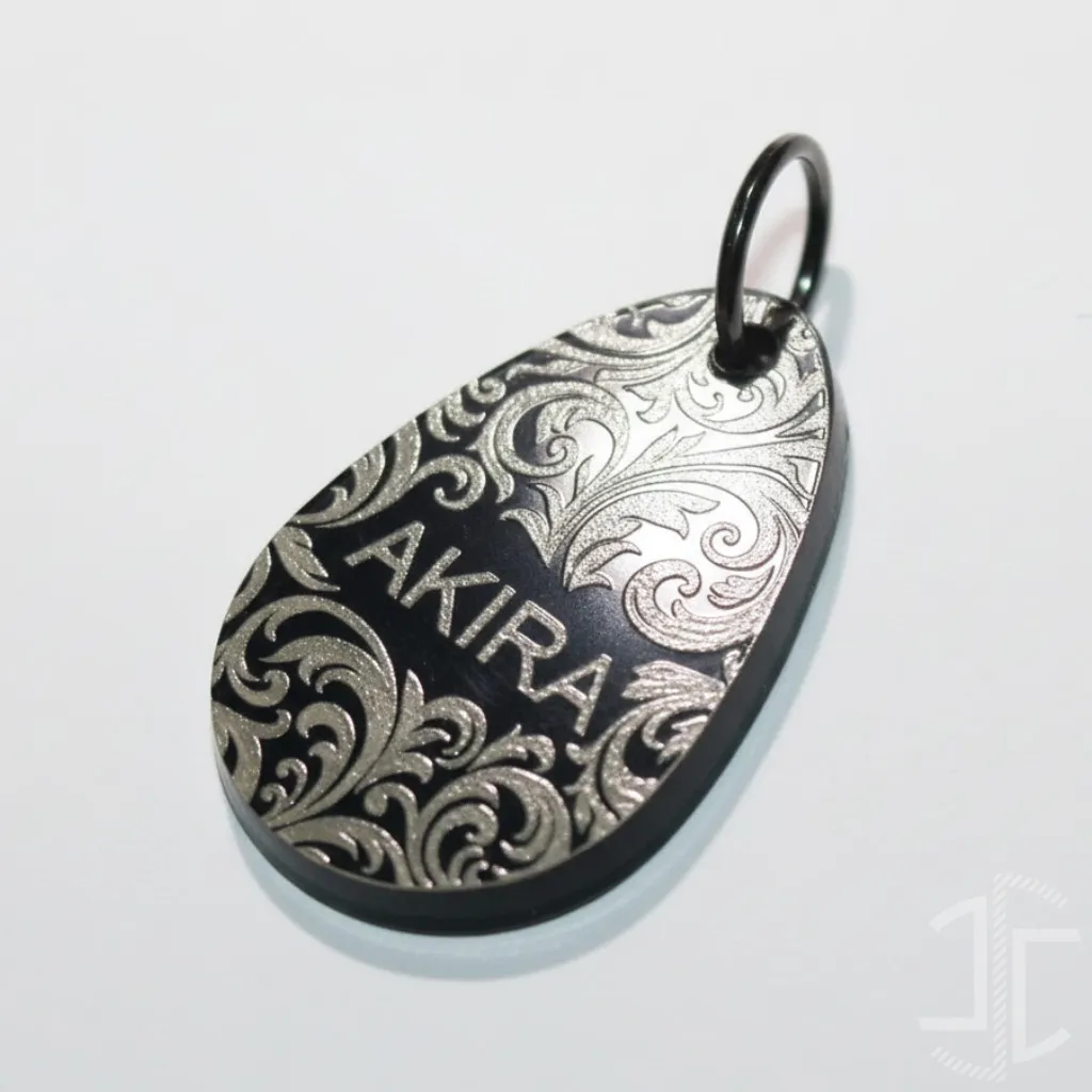 Medalha de identificação animal em gota - Acrílico Preto - 3mm