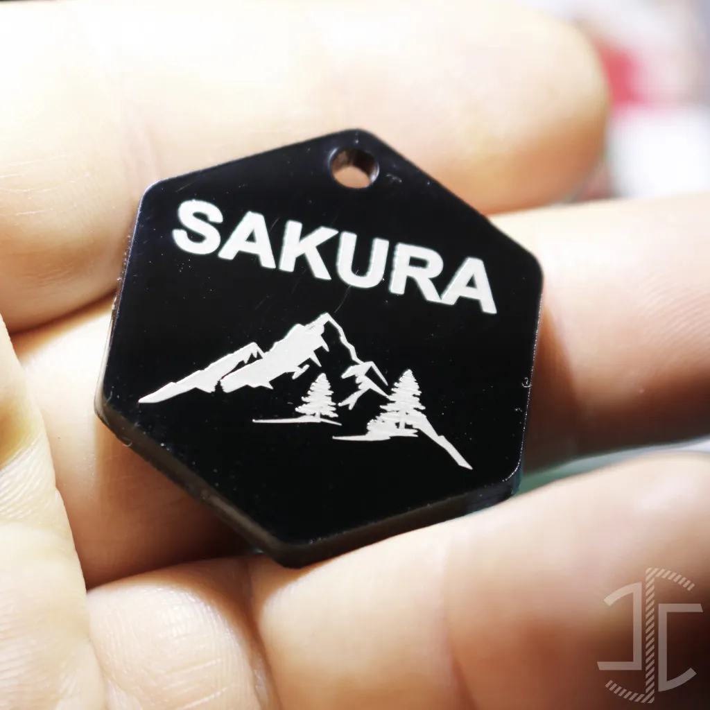 Medalha de identificação animal hexagonal - Acrílico Preto - 3mm