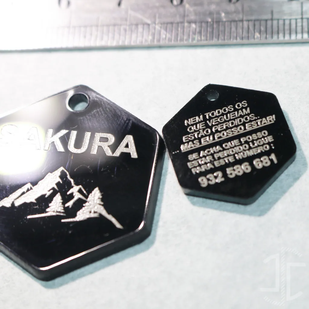 Medalha de identificação animal hexagonal - Acrílico Preto - 3mm - Imagem 7