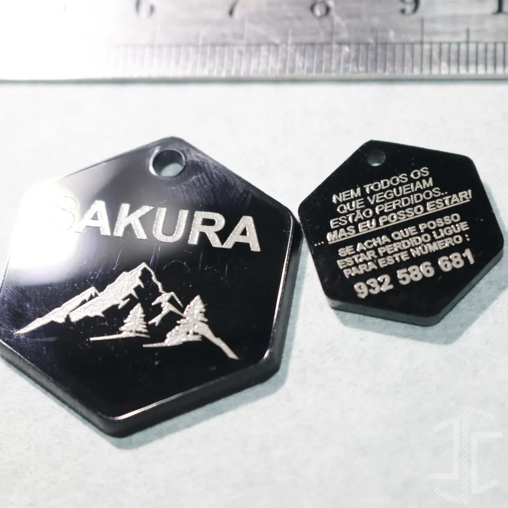 Medalha de identificação animal hexagonal - Acrílico Preto - 3mm - Imagem 8