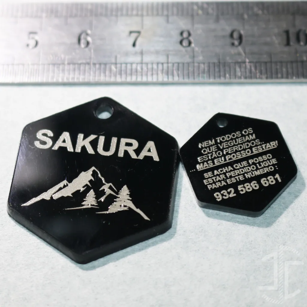 Medalha de identificação animal hexagonal - Acrílico Preto - 3mm - Imagem 9