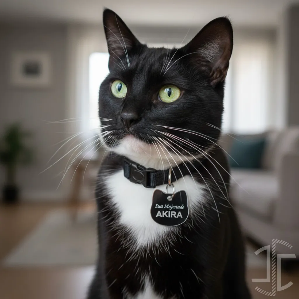 Medalha de identificação animal em forma de cabeça de gato - Acrílico Preto - 3mm