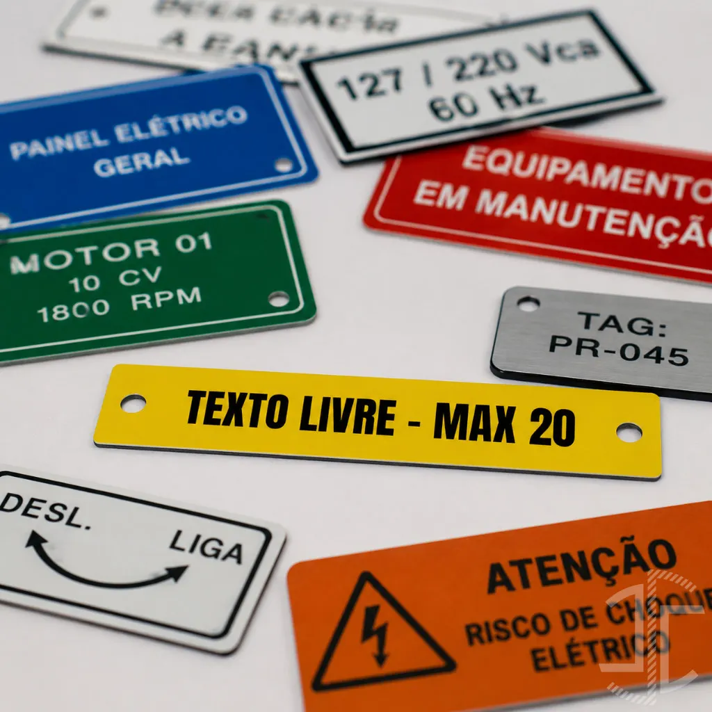 Placa amarela de texto livre em metal com perfuração opcional