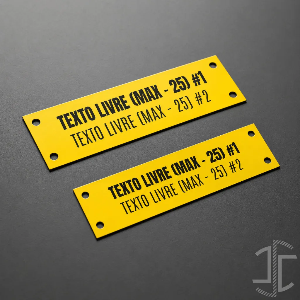Placa amarela de texto livre (com duas linhas) em metal com perfuração opcional